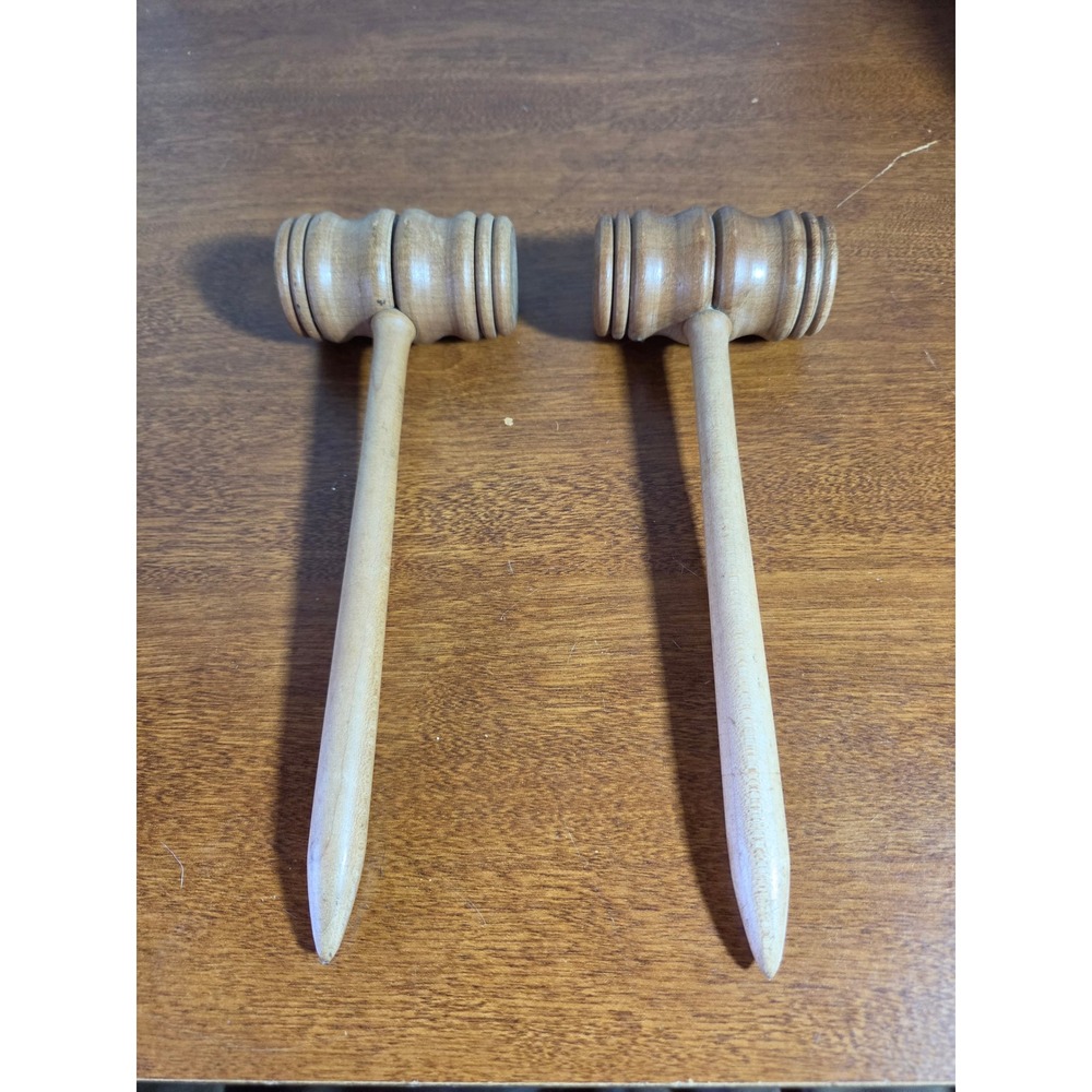 Vintage Wooden Gavel Set of 2 Law Judge Auctioneer Decorative Mallet Prop
